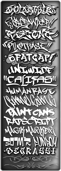 Graffiti Fonts 3 typefaces - Wildstyle, RaseOne, Pilot Rase, Fatcap, Rapscript and more - 31 fonts in all